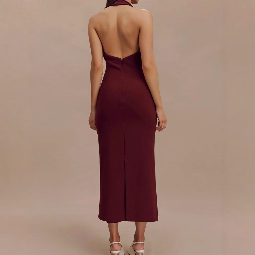 Vestido midi sexy con escote en V y espalda descubierta para mujer