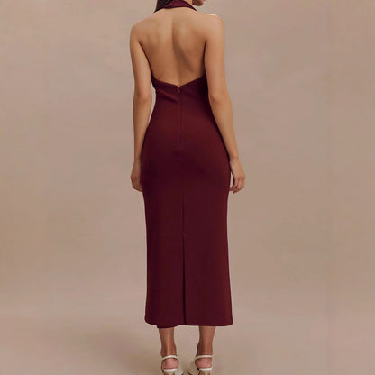 Vestido midi sexy con escote en V y espalda descubierta para mujer
