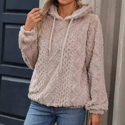 Sudadera con capucha holgada de manga larga de tejido jacquard de felpa para mujer Otoño Invierno
