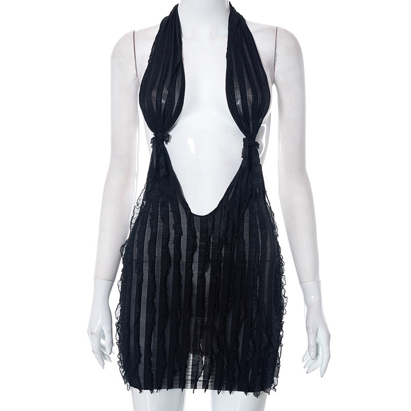 Vestido corto bandeau con cordones y estampado de ondas de verano para mujer