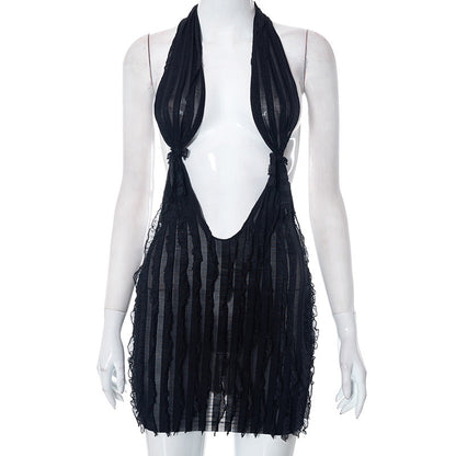 Vestido corto bandeau con cordones y estampado de ondas de verano para mujer