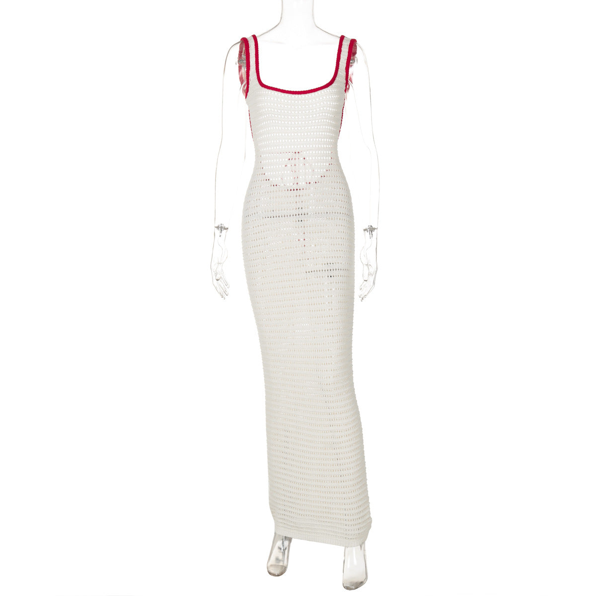 Vestido de otoño para mujer, sexy, de punto con aberturas y espalda descubierta en color contrastante