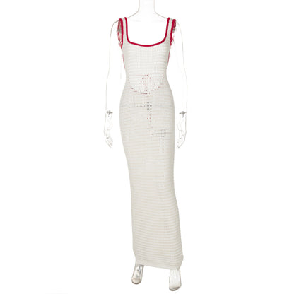 Vestido de otoño para mujer, sexy, de punto con aberturas y espalda descubierta en color contrastante