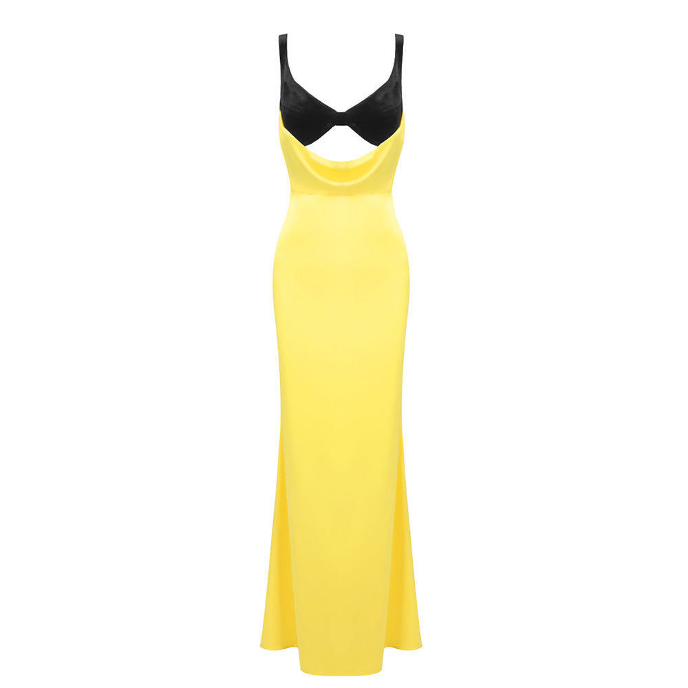 Vestido de noche camisola para mujer, ropa sexy, vestido largo con aberturas de terciopelo y retazos, vestido interior