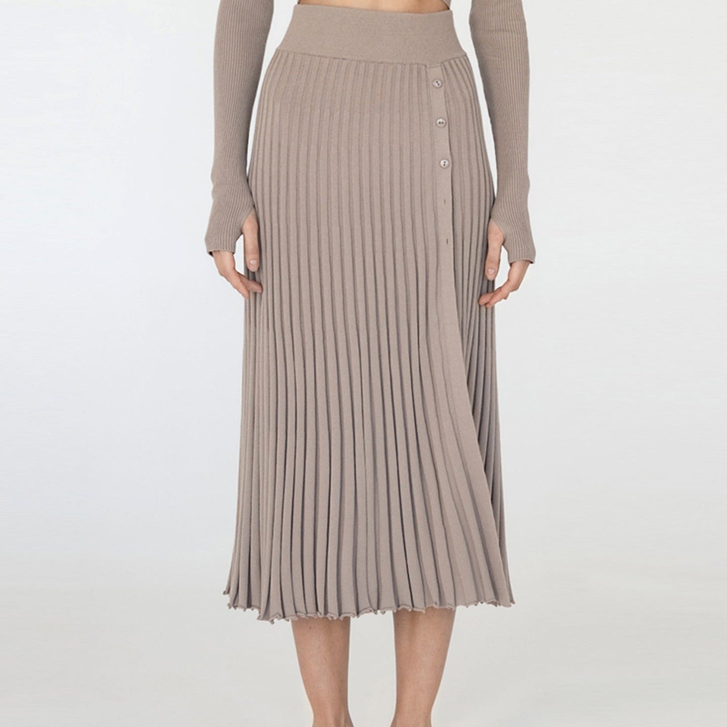 Suéter con abertura y falda plisada para mujer, traje de otoño e invierno con cordones