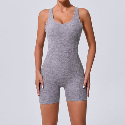 Mono de yoga de una pieza con espalda descubierta y recortes de arena otoñal, ajustado, adelgazante, para levantar la cadera, ropa deportiva de una pieza para mujer