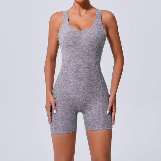 Mono de yoga de una pieza con espalda descubierta y recortes de arena otoñal, ajustado, adelgazante, para levantar la cadera, ropa deportiva de una pieza para mujer