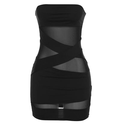 Vestido tubo ajustado transparente sexy con cuello en V y escote en V para mujer de invierno