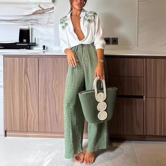 Traje informal holgado de dos piezas con pantalón de botonadura sencilla y manga larga estampado de primavera y otoño