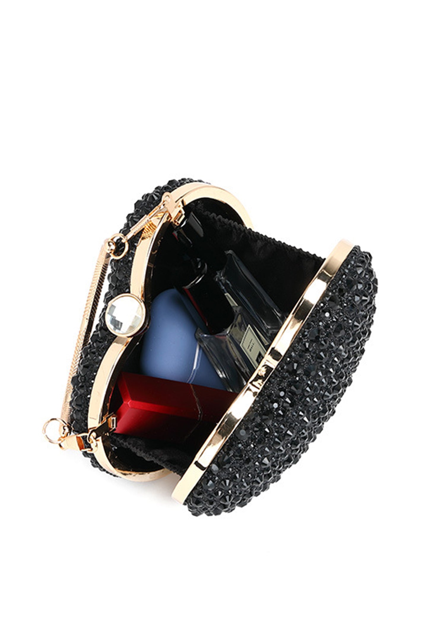 Cartera de mano con diamantes de imitación en forma de corazón 