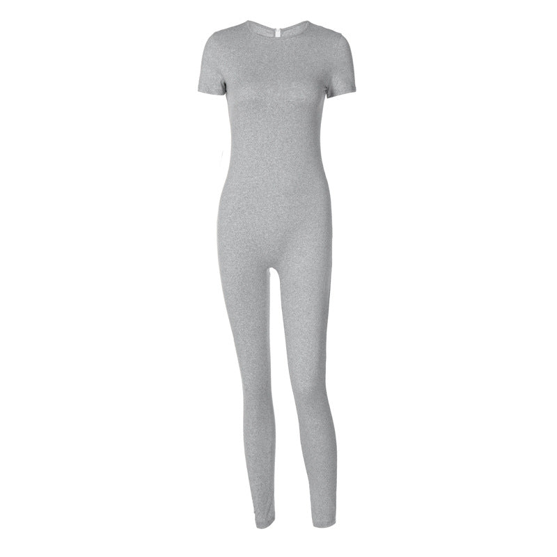 Mono deportivo de manga corta para mujer, ropa de invierno con cuello redondo y cremallera, color liso