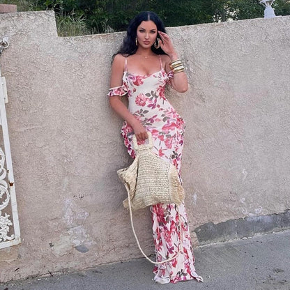 Vestido de verano sexy ajustado con estampado informal y tirantes para mujer