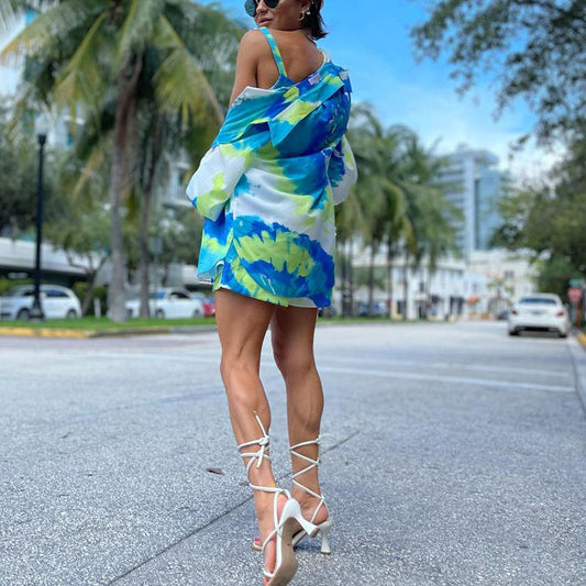 Conjunto de tres piezas con estampado tie-dye de color informal para mujer, primavera y verano