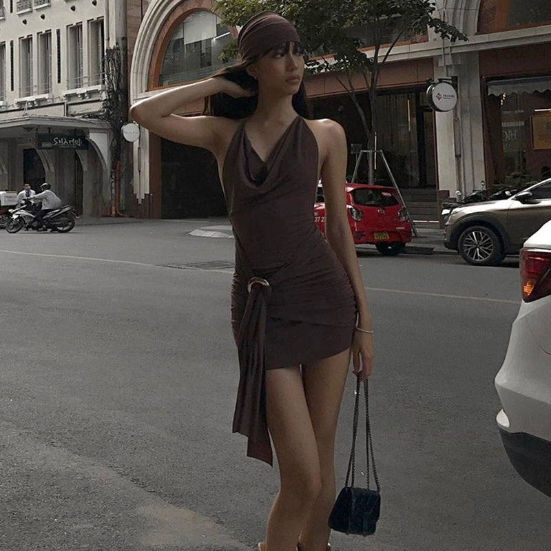 Vestido de primavera sexy con espalda descubierta y escote en V profundo para mujer adulta