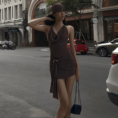 Vestido de primavera sexy con espalda descubierta y escote en V profundo para mujer adulta