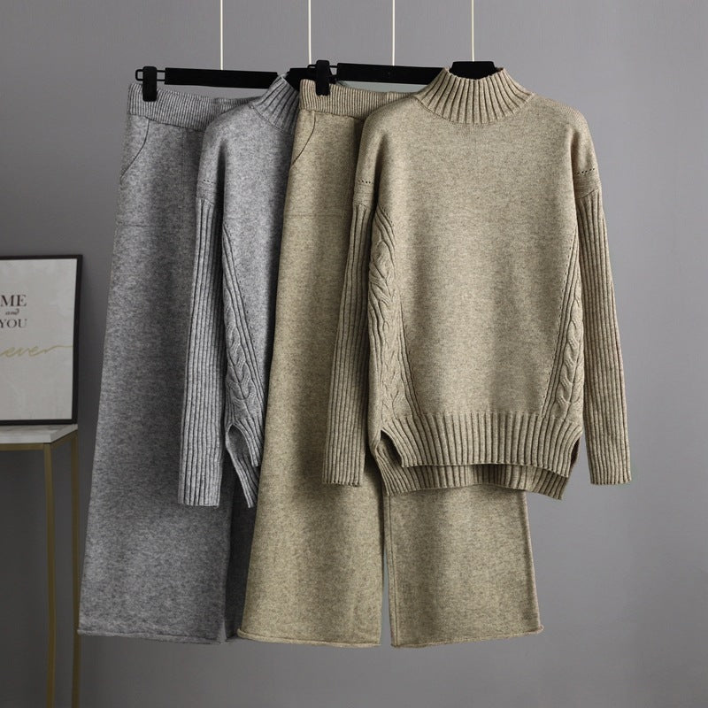 Conjunto de dos piezas formado por suéter y pantalón ancho de punto, para otoño e invierno, a la moda y elegante, para mujer