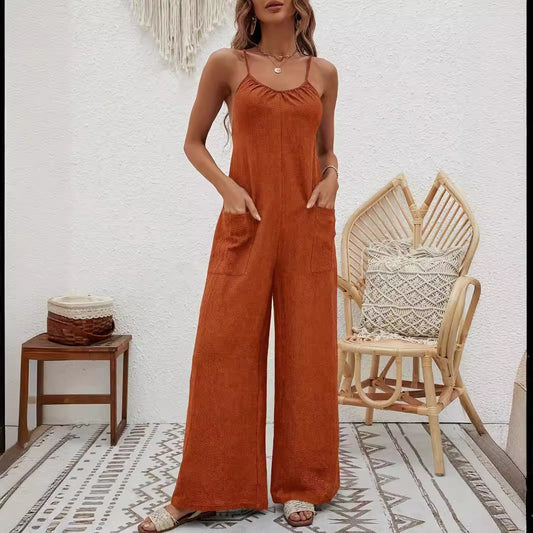 Pantalones de una pieza ajustados con cintura y tirantes sin mangas de verano para mujer