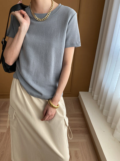 Camiseta básica y acogedora de manga corta con hombros al descubierto para principios de primavera