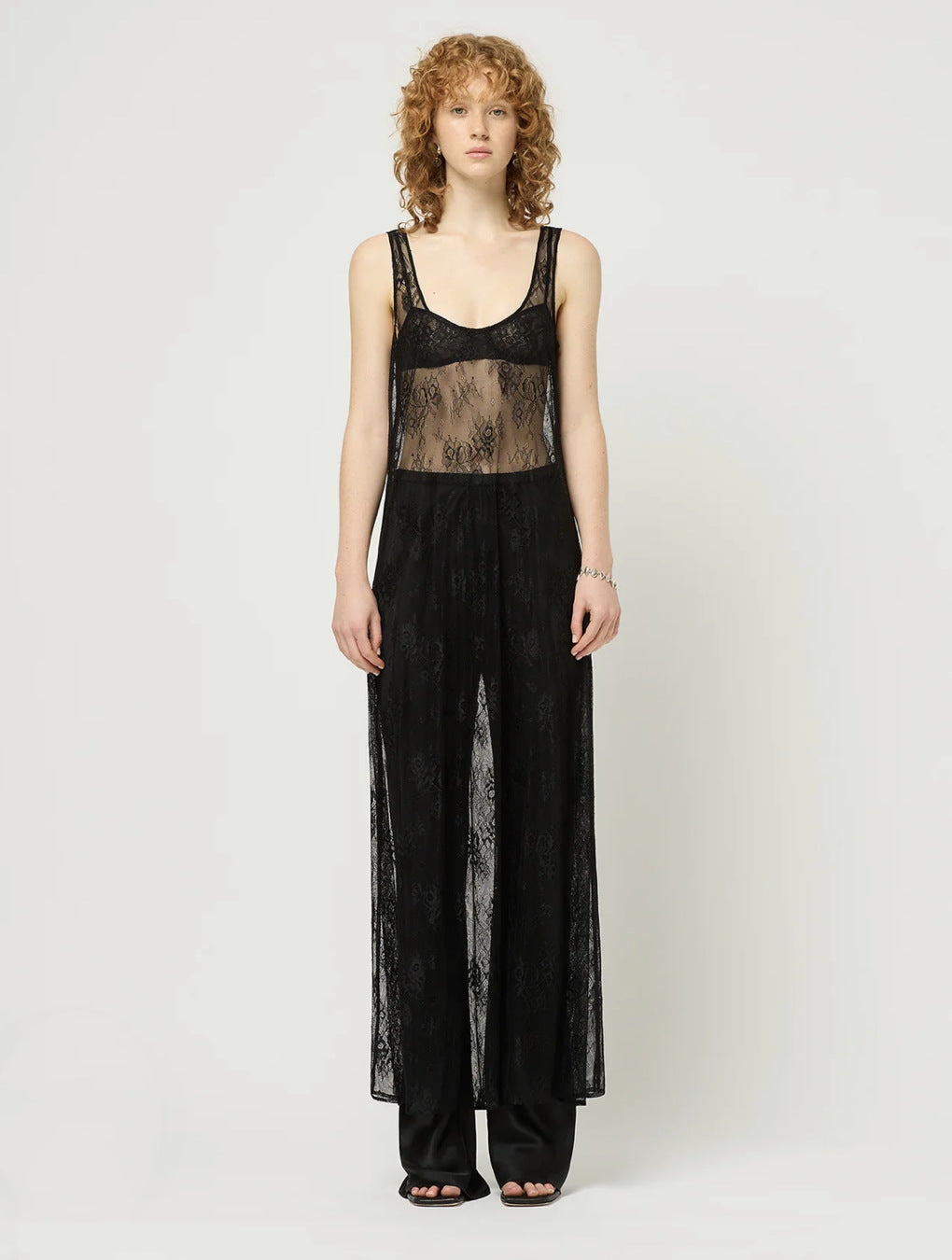 Vestido de blusa de encaje con aberturas y transparencias para mujer, ropa de primavera y verano