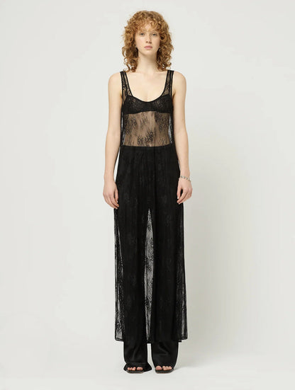 Vestido de blusa de encaje con aberturas y transparencias para mujer, ropa de primavera y verano