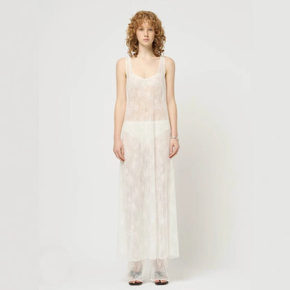 Vestido de blusa de encaje con aberturas y transparencias para mujer, ropa de primavera y verano