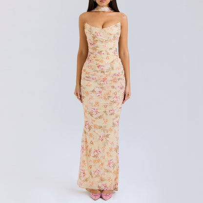 Vestido sexy con corsé deshuesado, top de tubo, falda ajustada, conjunto de falda larga, conjunto de otoño de dos piezas de alta calidad con bufanda