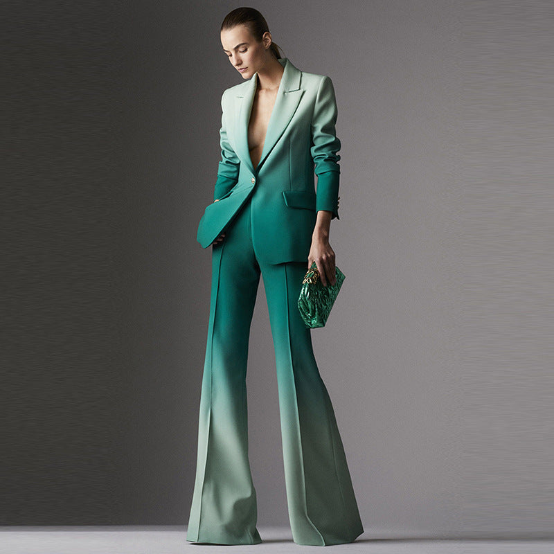 Traje ajustado con degradado de estrellas y pantalones acampanados de dos piezas