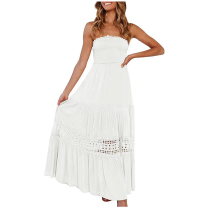 Vestido ceñido de color liso con dobladillo superior tipo tubo, largo, sin mangas, estilo retro bohemio y cintura.
