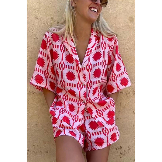 Conjunto informal holgado de dos piezas para mujer, con cuello polo, manga corta y bolsillos, para vacaciones, primavera y verano