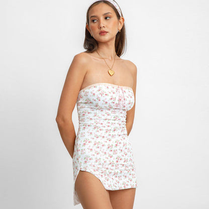 Vestido floral para mujer, fresco, dulce, sexy, con escote en V y espalda anudada.