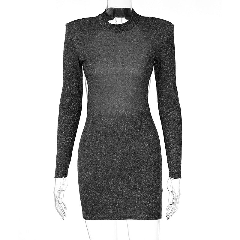 Vestido ajustado de manga larga con cuello redondo y espalda descubierta para mujer
