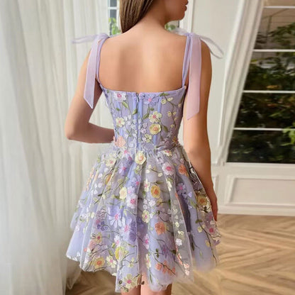 Vestido camisero sexy de organza con bordado floral tridimensional para mujer