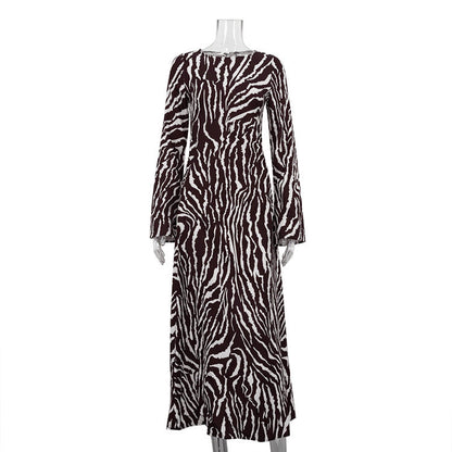 Vestido holgado con estampado de rayas, informal, de cuello redondo y manga larga, para mujer, otoño e invierno