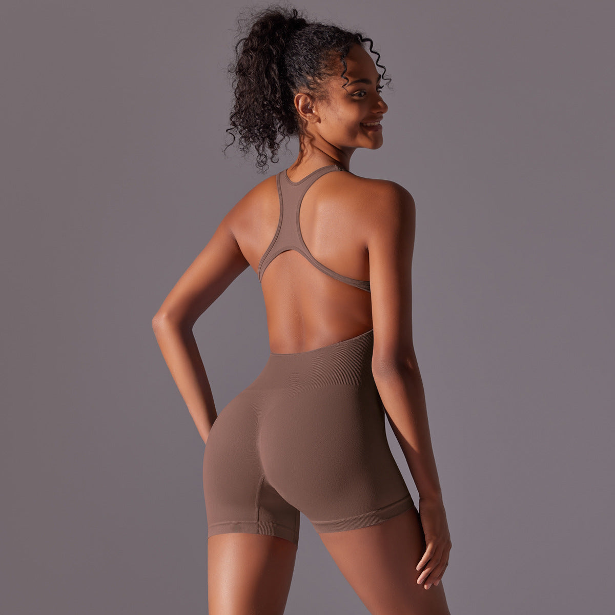 Mono de yoga sin costuras con espalda ajustada para mujer, de una pieza, para levantar la cadera, para deportes, pilates, fitness y yoga.