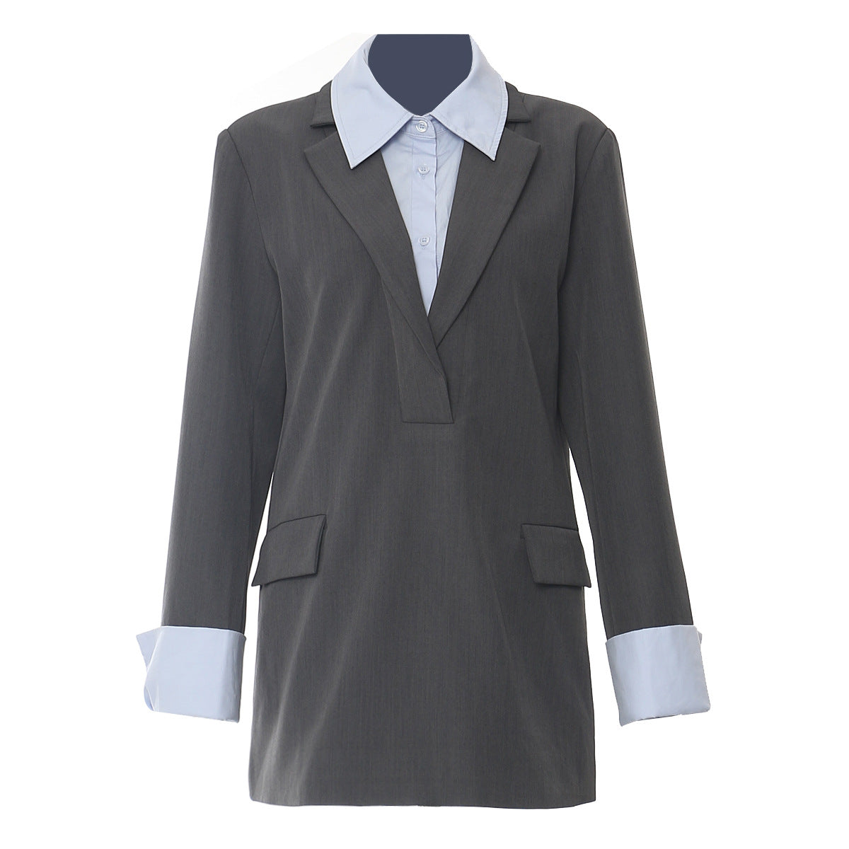 Blazer holgado con diseño a juego de colores y costuras otoñales para mujer