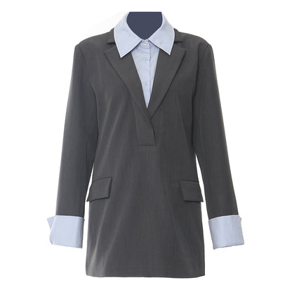 Blazer holgado con diseño a juego de colores y costuras otoñales para mujer