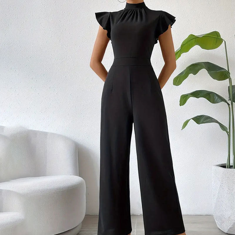 Pantalones anchos con cuello alto y volantes para mujer, pantalones con efecto drapeado, mono sin mangas, pantalones casuales, pantalones de verano para mujer