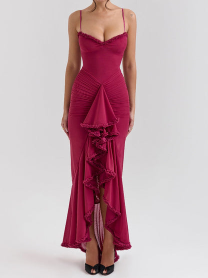Vestido camisola de malla de alta calidad para mujer de principios de otoño, plisado, irregular, asimétrico, sin mangas