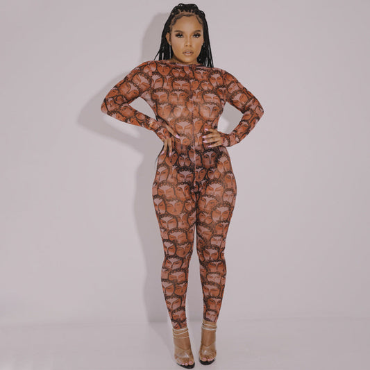 Mono sexy transparente con estampado de personalidad de otoño e invierno