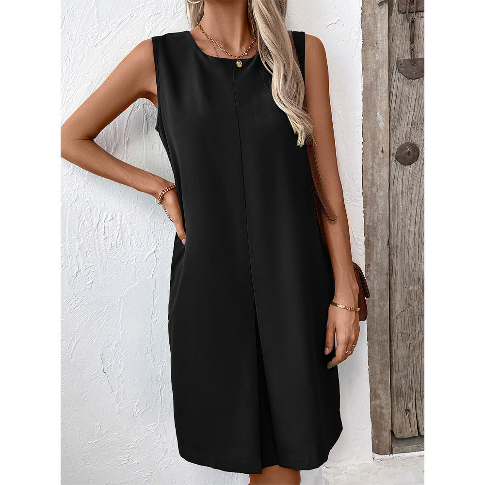 Ropa de mujer Vestido de oficina Vestido suelto sin mangas con cuello redondo para mujer