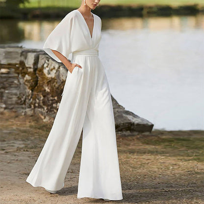 Vestido de invierno para mujer, mono con escote en V profundo, cintura alta, pantalones de pierna ancha