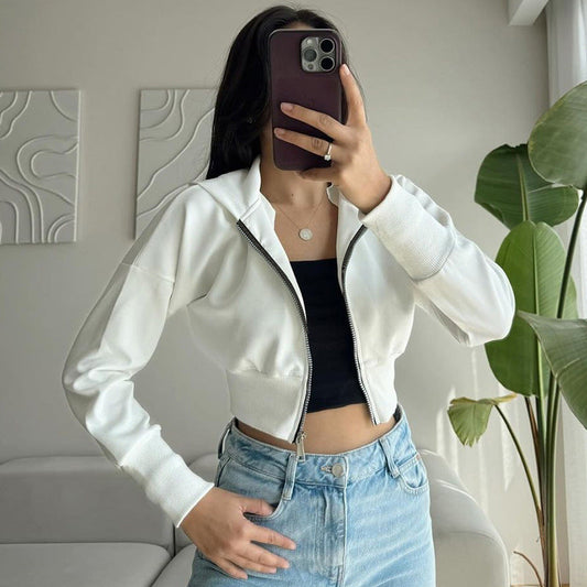 Ropa de mujer Otoño Invierno Cárdigan con cremallera y capucha Abrigo de punto de manga larga