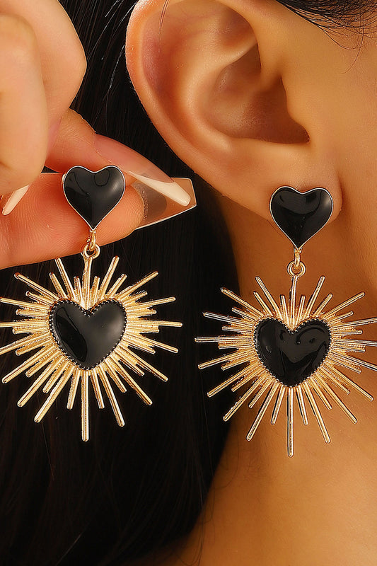 Pendientes colgantes con forma de corazón y rayos de sol 