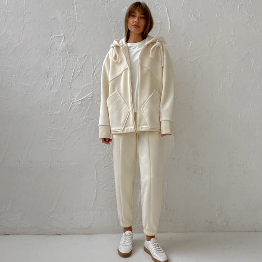 Ropa de otoño para mujer, suéter con capucha y cremallera, cárdigan, pantalones de abrigo, traje de dos piezas