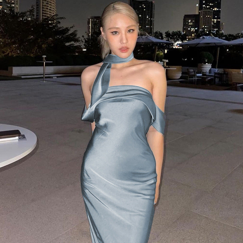 Vestido tubo con cremallera y espalda descubierta, sexy, de verano, color liso, para mujer