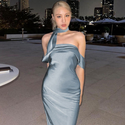 Vestido tubo con cremallera y espalda descubierta, sexy, de verano, color liso, para mujer