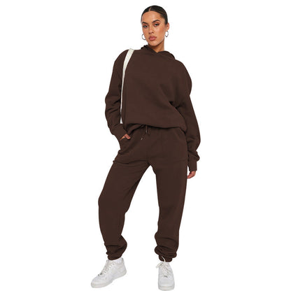 Suéter de manga larga con capucha de color liso para mujer, ropa informal, pantalones, traje, otoño e invierno
