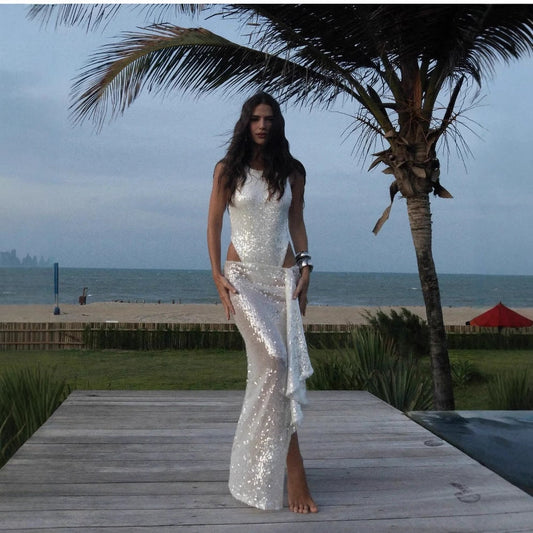 Vestido corto bidireccional sin mangas con lentejuelas para primavera y verano