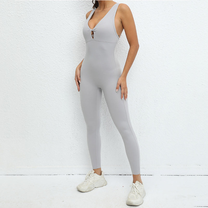 Mono de mujer de una pieza para yoga, sin mangas, ropa deportiva para correr, ropa deportiva ajustada y elástica para entrenamiento