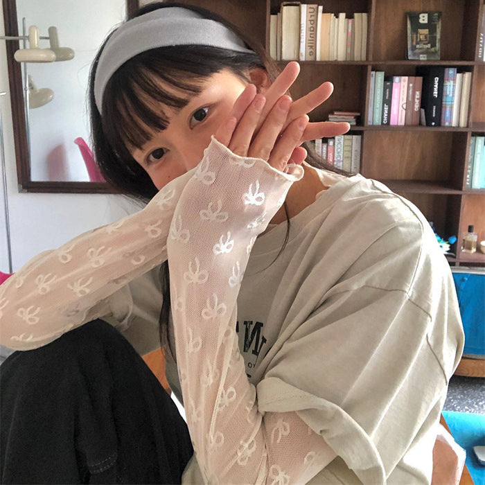 Camiseta de manga larga con lazo japonés, de malla elástica, para primavera y verano